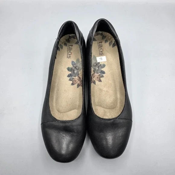 Taos Debut Shoes Womens 8 Black Leather Comfort Low Heel Slip On Cushioned - Picture 4 of 14